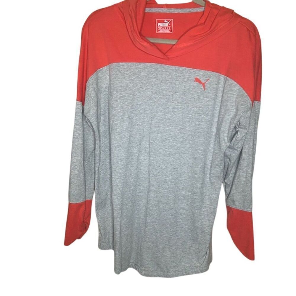 Puma Women's Hooded Pullover M Gray Coral Colorblock Casual Top XL